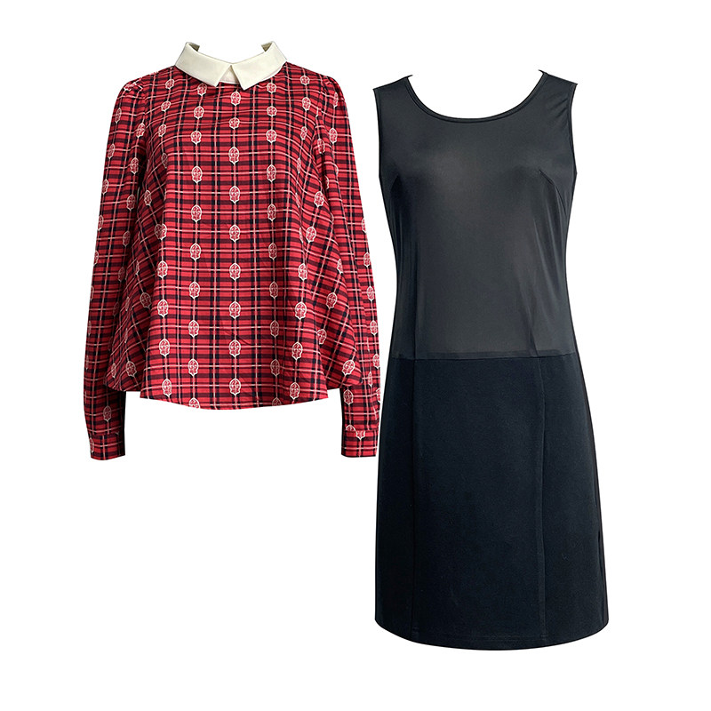 品牌折扣两件套格子衬衫背心连衣裙女洋气百搭POLO领弹力包臀裙,女装/女士精品,时尚套装,淘宝优惠券,粉丝福利购,淘宝优惠卷