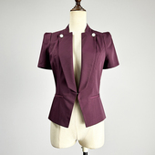 西装 女2025职业装 修身 酒红色短袖 显瘦单排一粒扣薄款 制服短外套