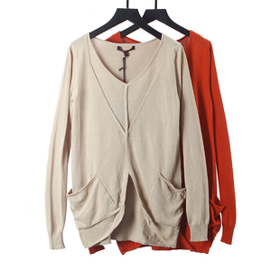 女V领套头打底衫 姐姐优品秋季 针织衫 2019极简风纯色口袋长袖 新款