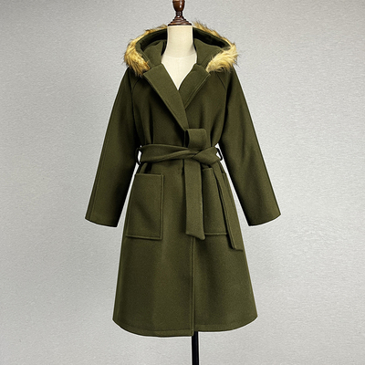 羊毛毛呢中长款韩版军绿色大衣