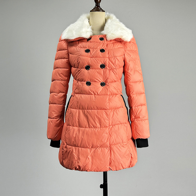中长款粉红色棉衣加厚保暖棉服