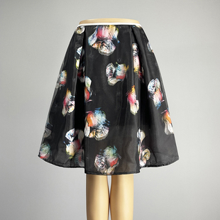性感显瘦印花A字裙大摆裙 品牌黑色网纱半身裙短裙女2025夏新款