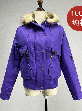 常规欧美风宽松紫色连帽棉衣棉服