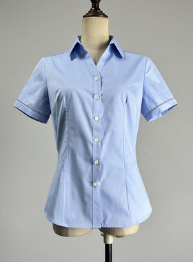 浅蓝色短袖衬衫职场工作服蓝衬衣