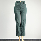 显瘦包臀西裤 品牌绿色格子西装 女2026职业装 中腰修身 裤 九分直筒裤