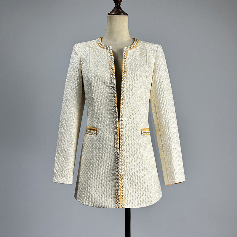 小香风中长款单排一粒扣白色外套