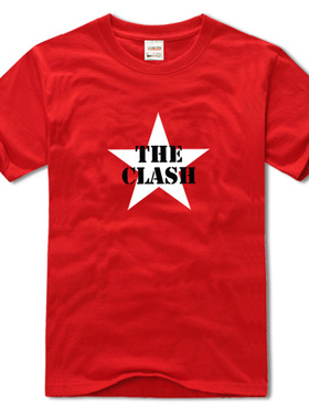 The Clash 冲击乐队 红色摇滚嘻哈唱说朋克圆领短袖纯棉t恤青少年