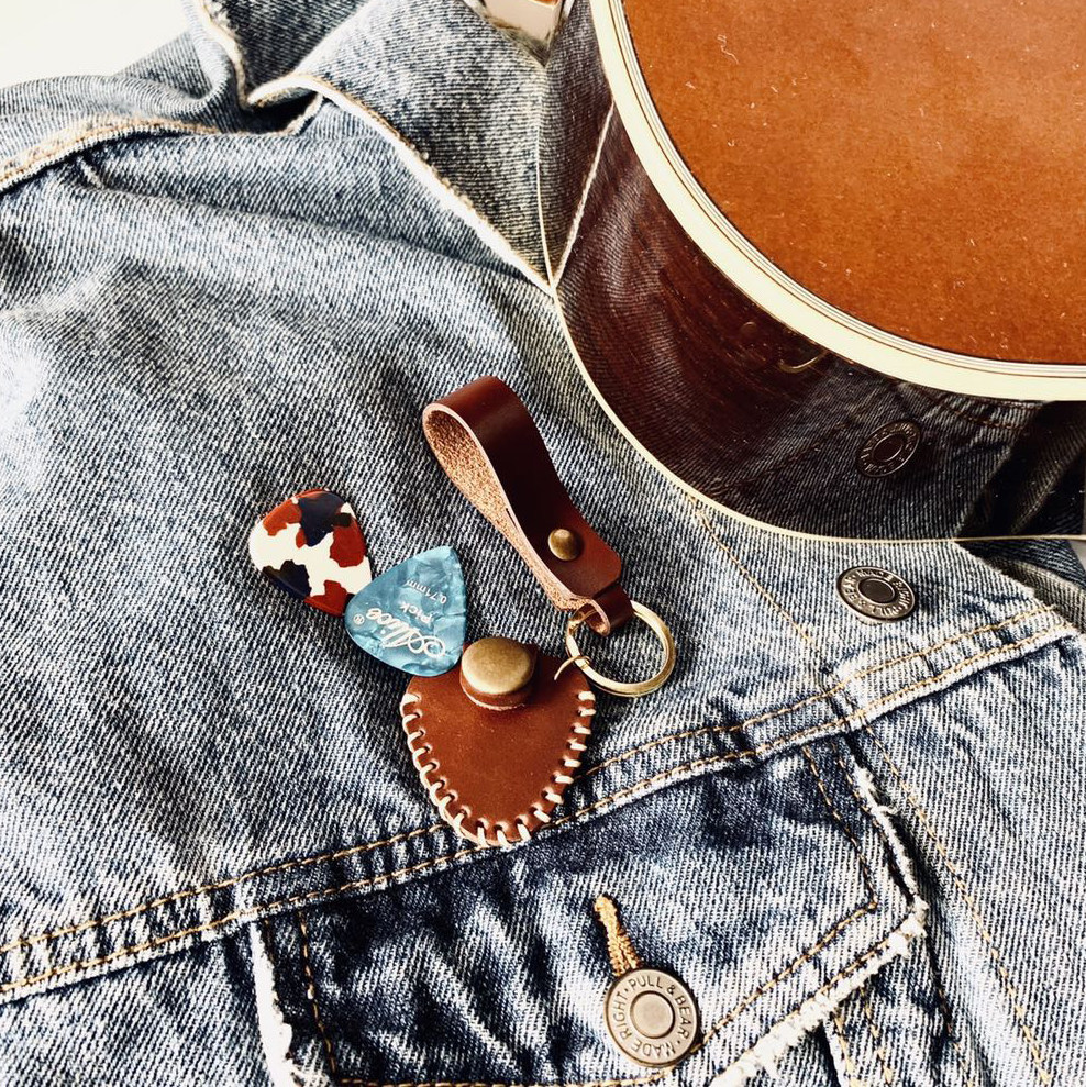 匠音吉他拨片套手工拨片包PICK民谣电吉他收纳袋拨片盒钥匙扣牛皮