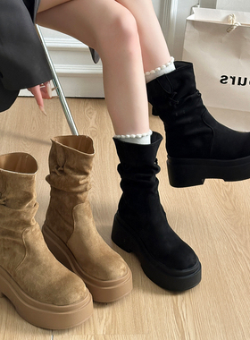 厚底小个子增高复古短靴女2025新款秋冬爆款美拉德靴子短筒马丁靴
