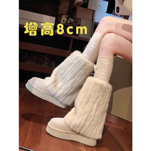 女 子东北棉鞋 冰岛雪地靴女内增高冬季 厚底防中筒毛毛靴保暖加绒鞋