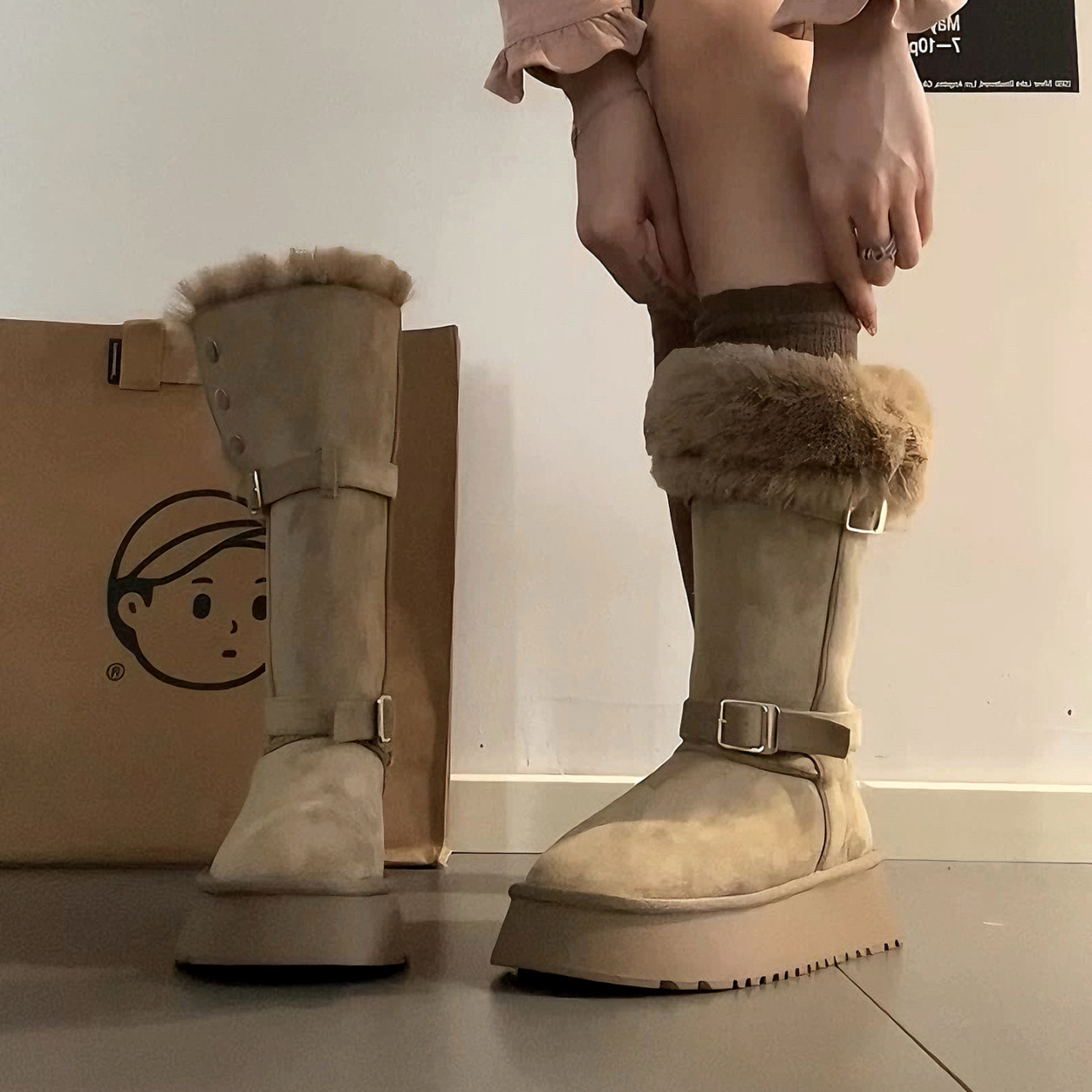 两穿百搭小个子厚底长筒雪地靴