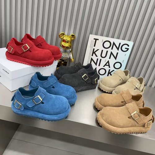 早春新款磨砂皮大头卡扣厚底松糕勃肯女鞋子舒适洋气百搭休闲时尚