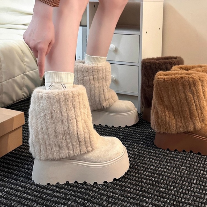 超火厚底短靴女冬季加绒加厚小个子堆堆靴2025新款保暖毛毛雪地靴