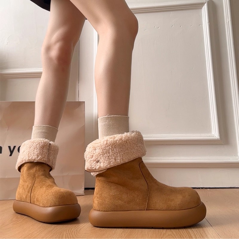 厚底雪地靴女款2025新款冬季毛毛东北大棉鞋加绒小土豆勃肯短靴子