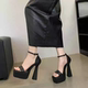 15cm超高跟防水台模特走秀鞋 方头夜场恨天高粗跟包跟一字带凉鞋 女