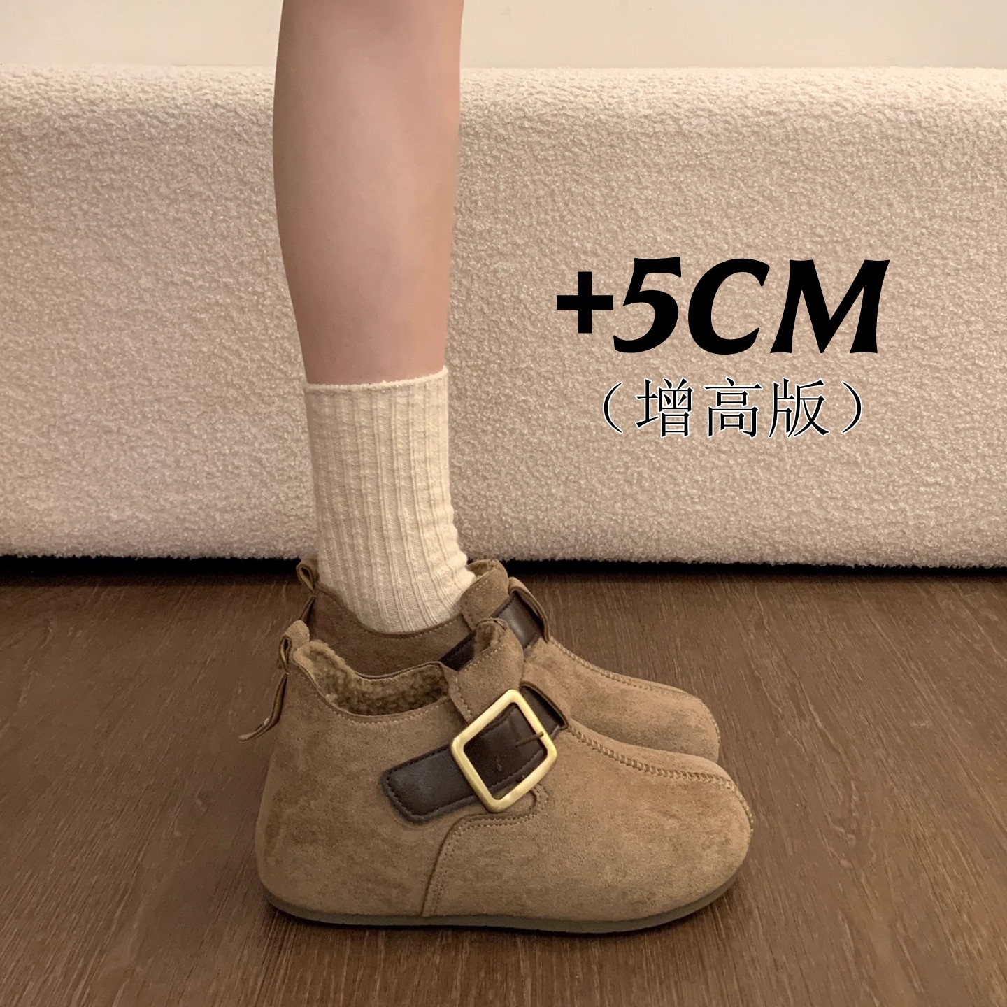 厚底内增高勃肯棉鞋女加绒短靴子2025新款冬季加厚保暖防滑雪地靴
