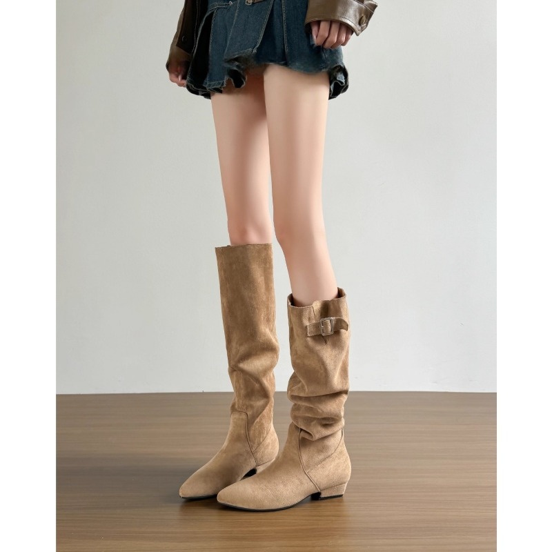 复古堆堆靴尖头显瘦高筒靴长靴