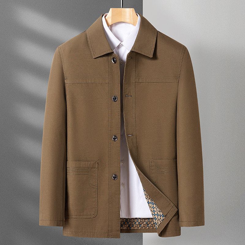 中老年男装爸爸春秋装外套扣子款男士大码上衣宽松中老年纯棉夹克,男装,夹克,淘宝优惠券,粉丝福利购,淘宝优惠卷