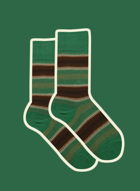 骑行袜子公路车复古运动风绿棕条纹撞色长袜网红ins时尚墨绿色中