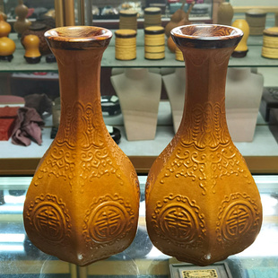 天一阁精品匏器套模花模缠枝团寿纹六方大花瓶摆件葫芦收藏级一对
