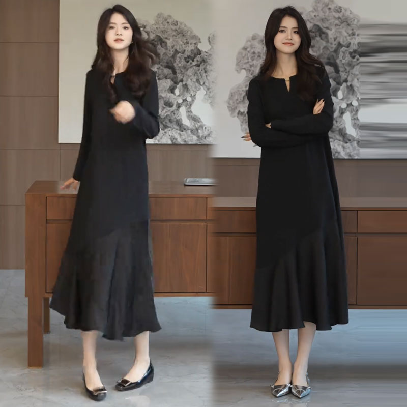 连衣裙女2026春秋新款显瘦长袖裙