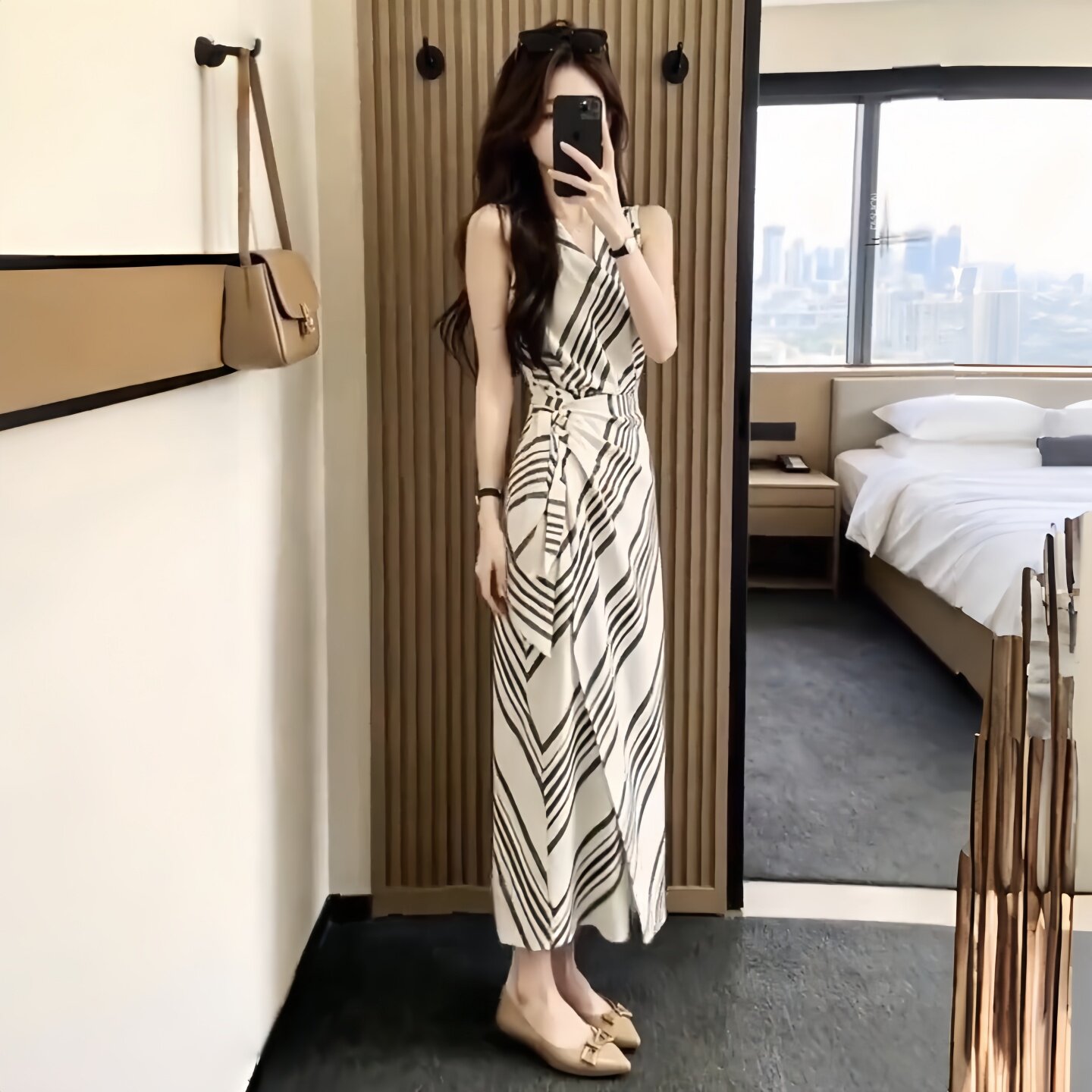时尚条纹连衣裙女装夏季新款