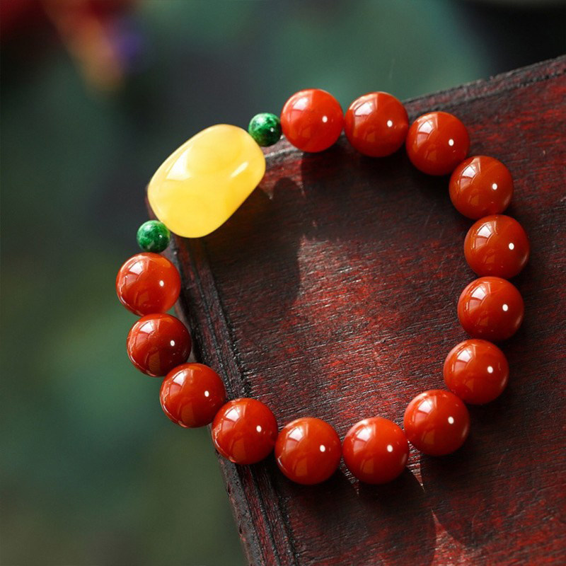 남방 붉은 마노 팔찌 호박 밀랍 통 구슬 심플한 액세서리 복고 기질 우아한 여성용 다용도 팔찌