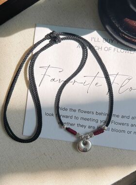 新中式国风平安福绕红绳抽拉编织项链简约小众百搭项饰饰品