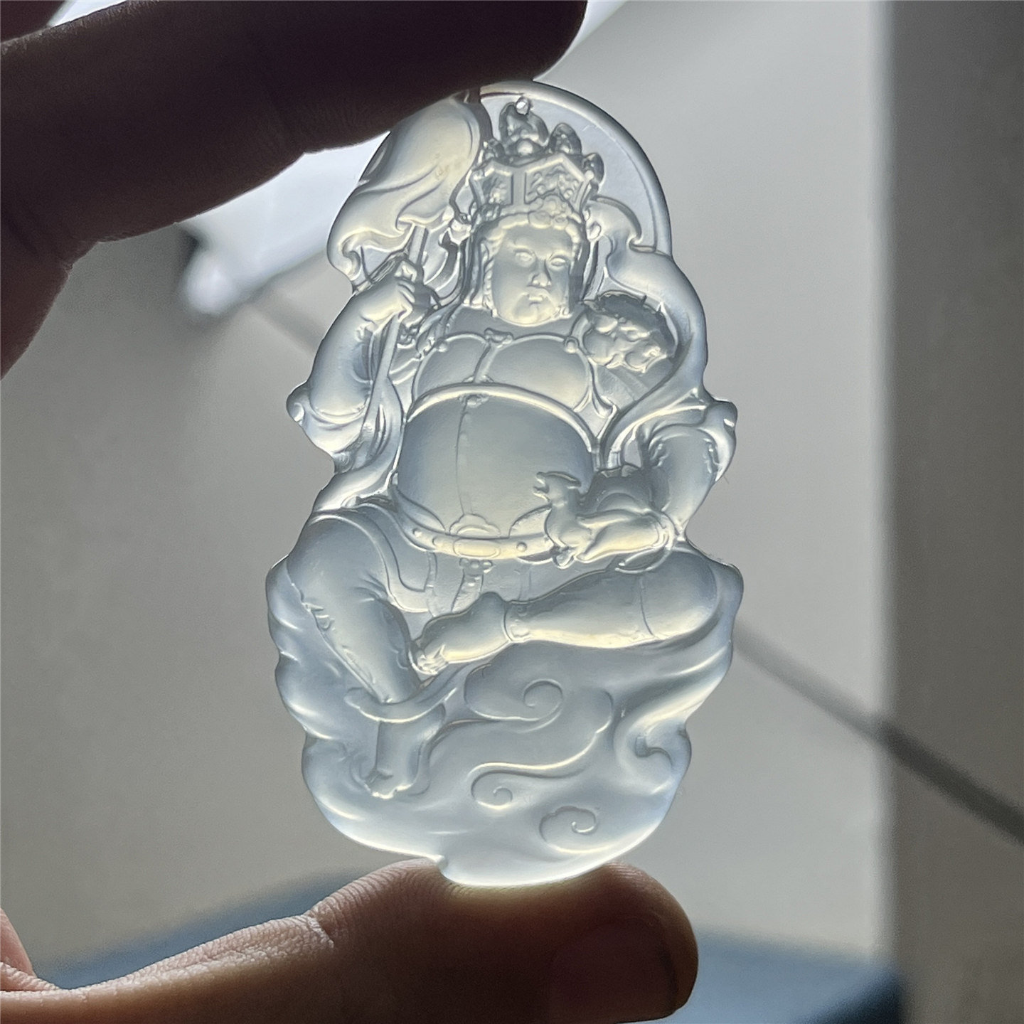 天然岫玉多闻天王吊坠保真精雕随型玉石挂件仿古人物男女款实物图