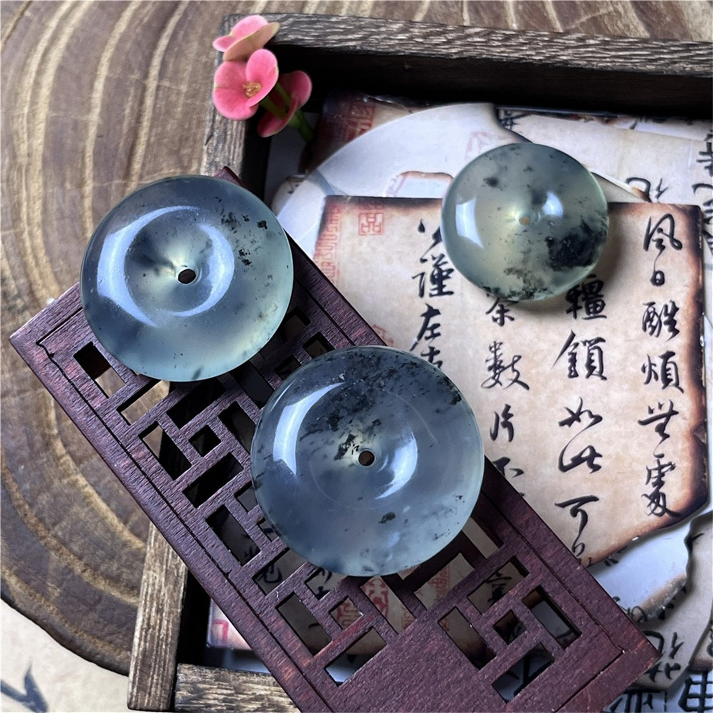 天然岫玉水墨平安扣吊坠保真灰冰男女款实物拍摄玉石挂件礼物玉坠