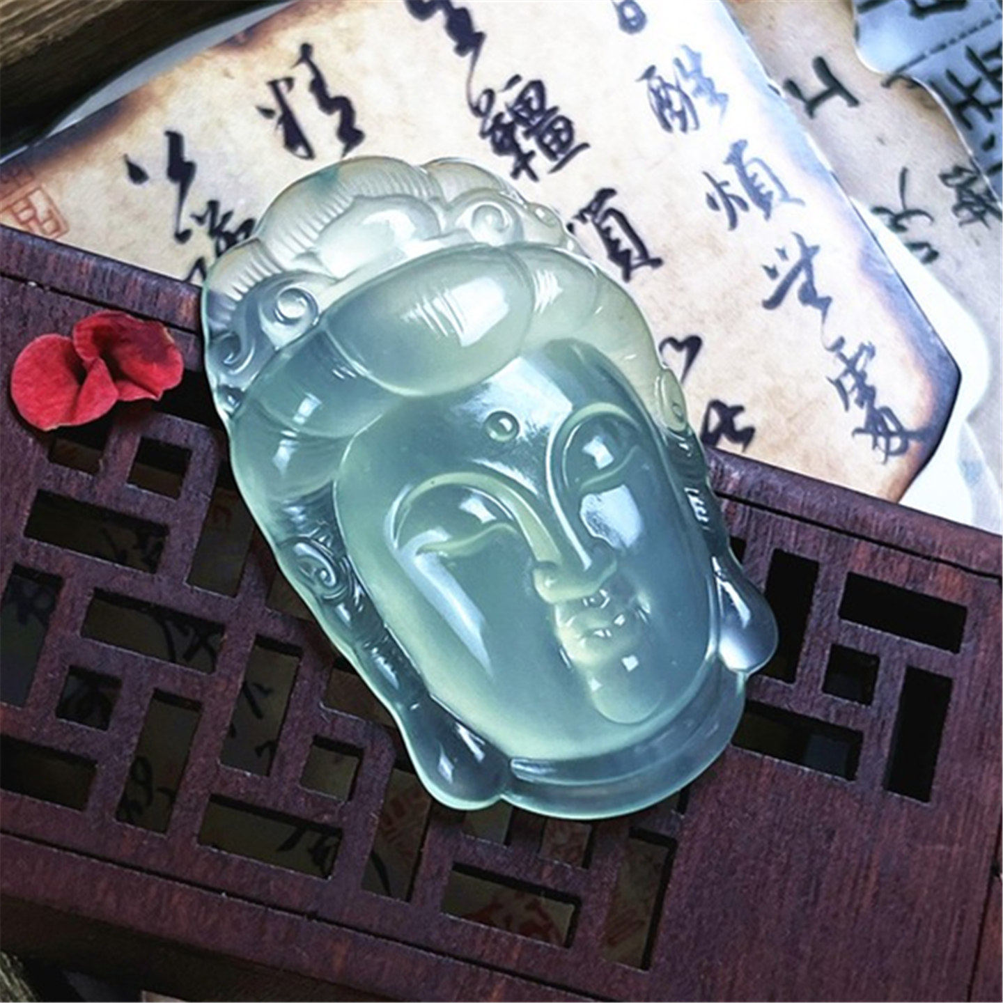 天然岫玉观音头吊坠冰种保真精雕男女款文玩玉石挂件保真看图选货