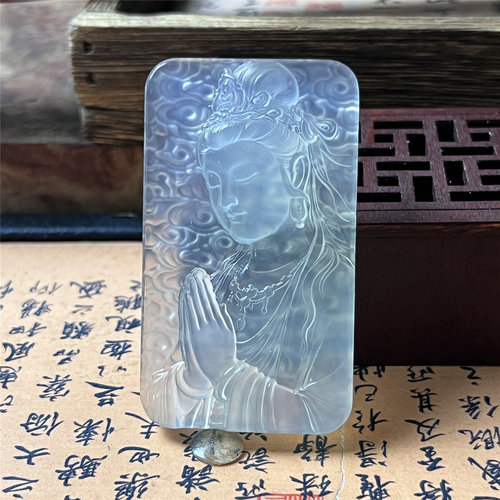 天然岫玉观音菩萨吊坠保真通透