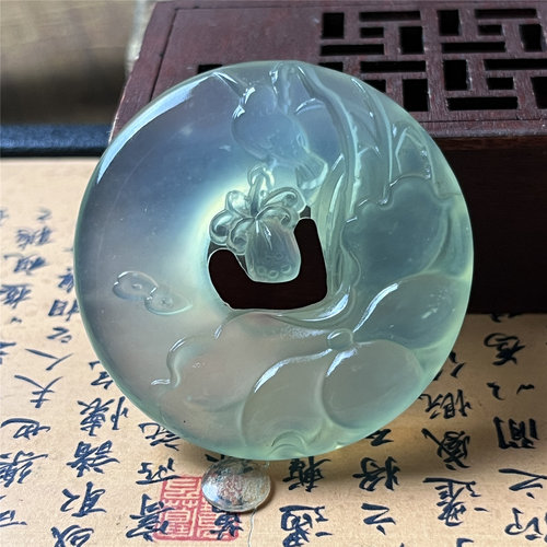 天然岫玉喜上枝头平安扣吊坠