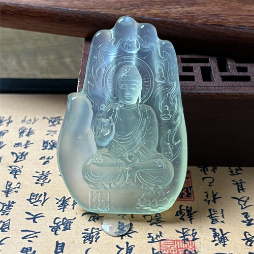 天然岫玉阿弥陀佛吊坠保真玉石