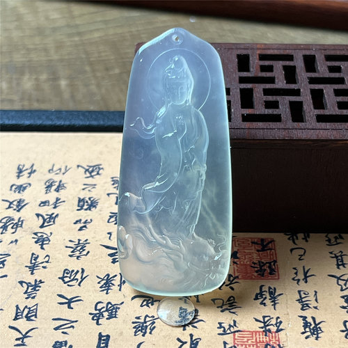 天然岫玉御龙观音吊坠保真通透