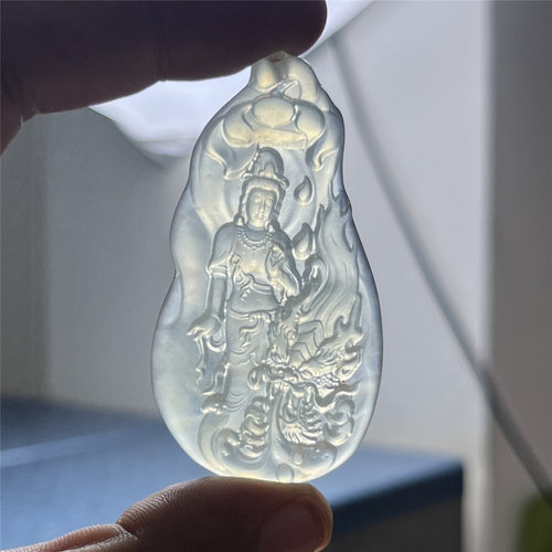 天然岫玉御龙观音吊坠保真通透