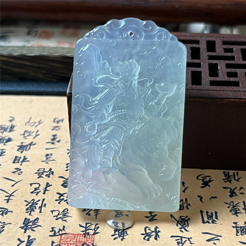 天然岫玉财神赵公明吊坠保真双面