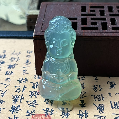 天然岫玉宝宝观音吊坠保真冰料