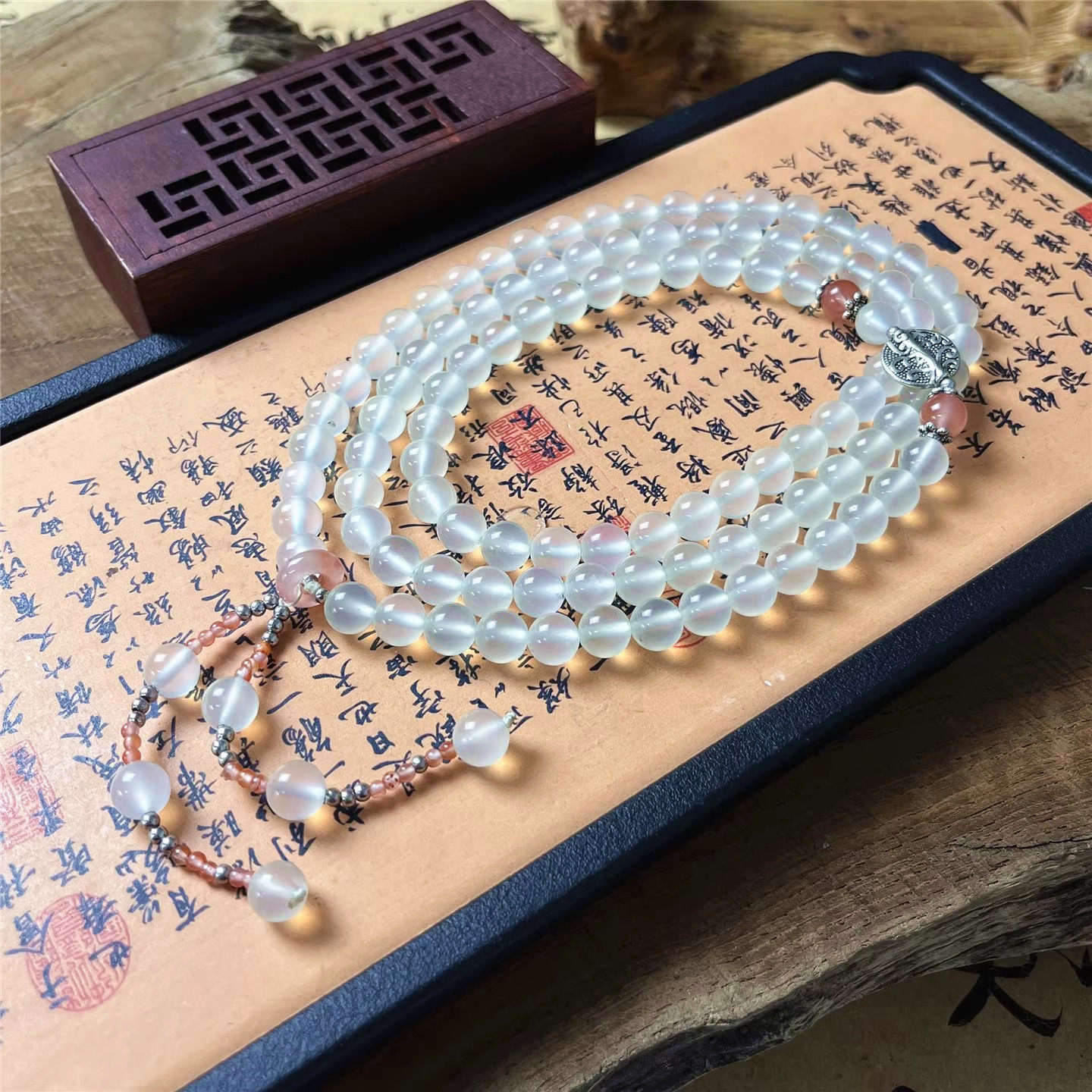 天然岫玉冰种珠链毛衣链通透圆珠