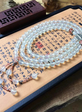 天然岫玉冰种珠链毛衣链通透圆珠