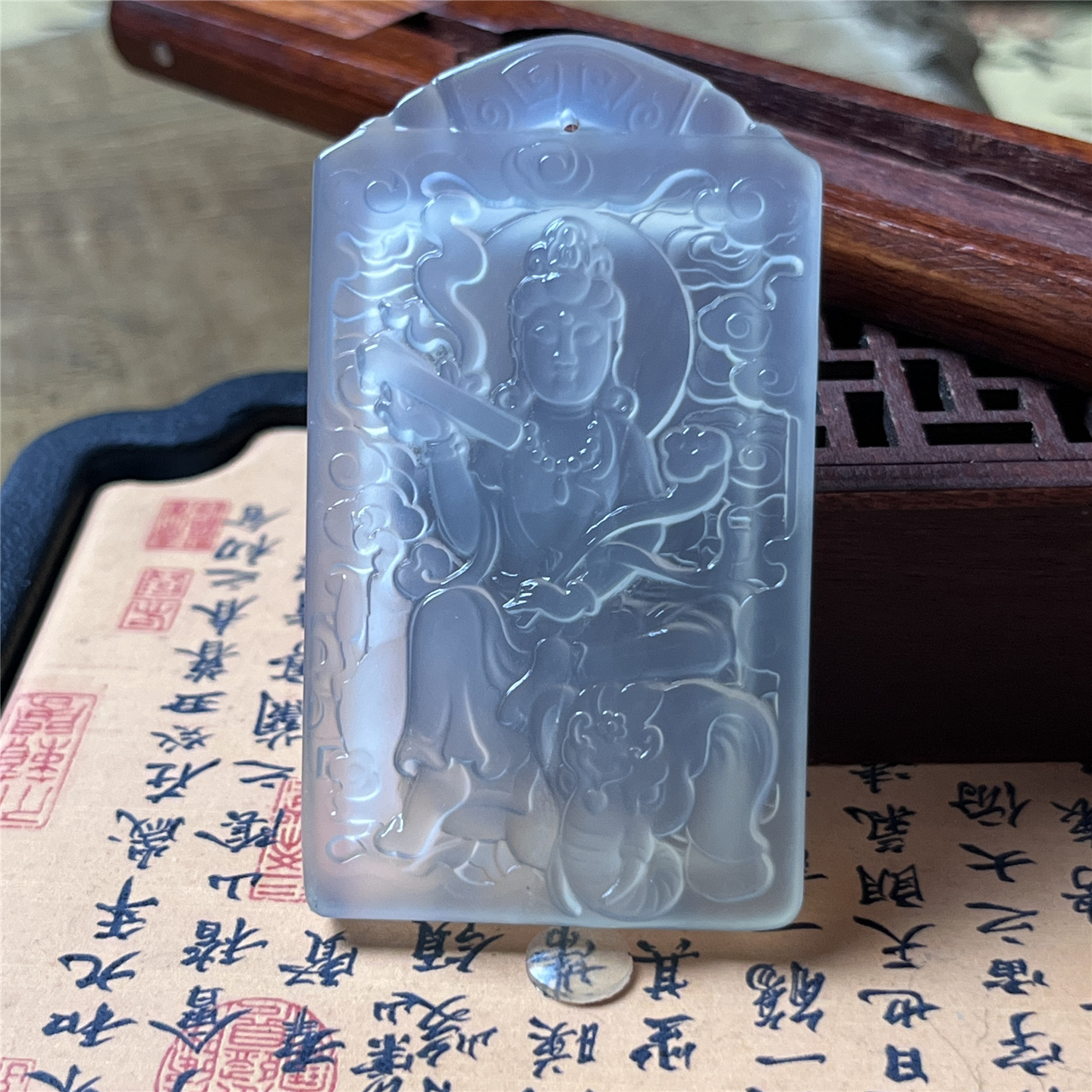 天然岫玉普賢菩薩吊墜保真精致