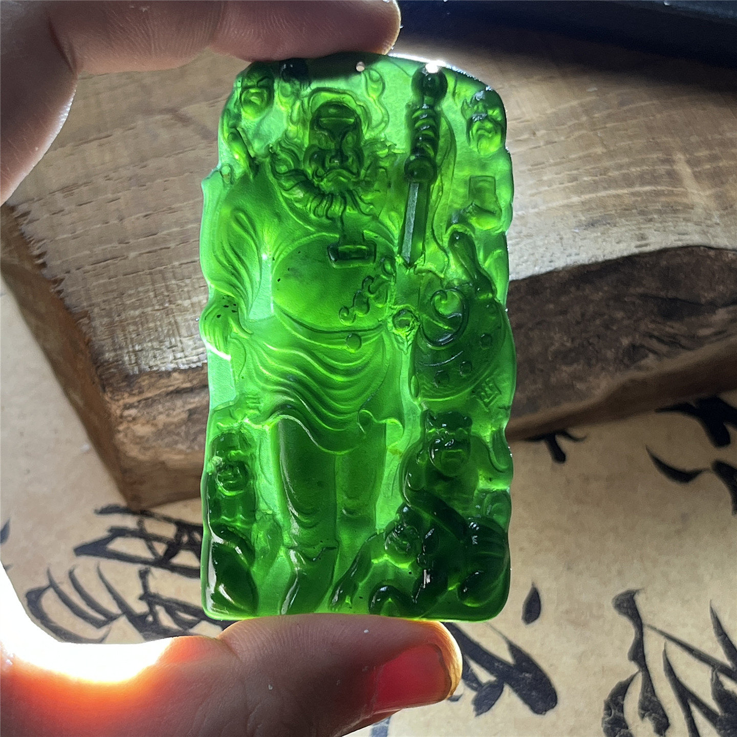 天然岫玉墨玉钟馗吊坠保真精雕