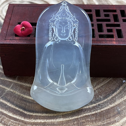 天然岫玉素衣观音吊坠保真通透