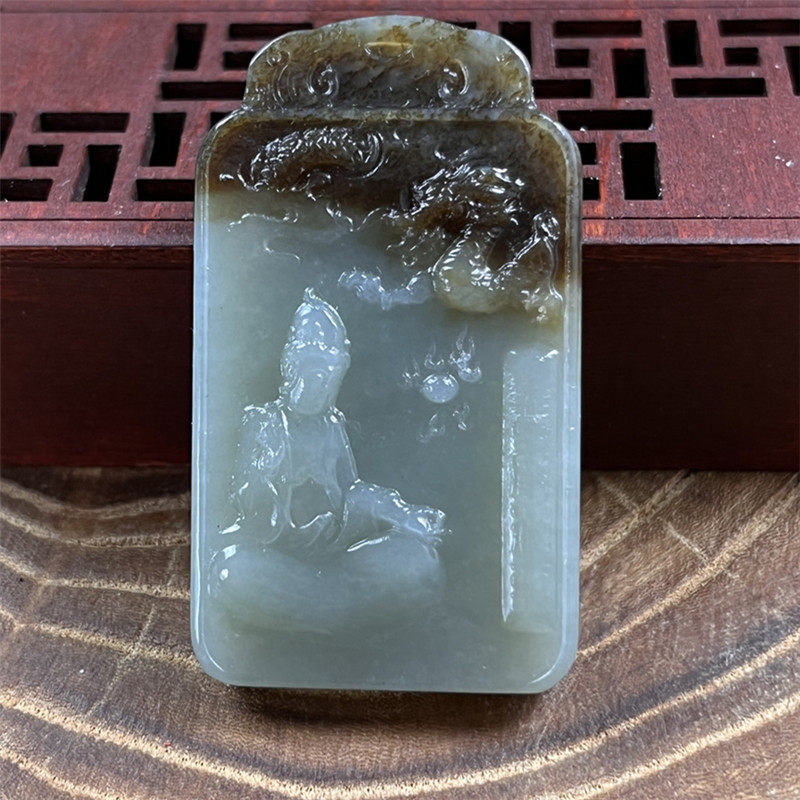 天然和田玉自在观音吊坠精致雕刻挂件产地直发精品枣红皮玉石好货