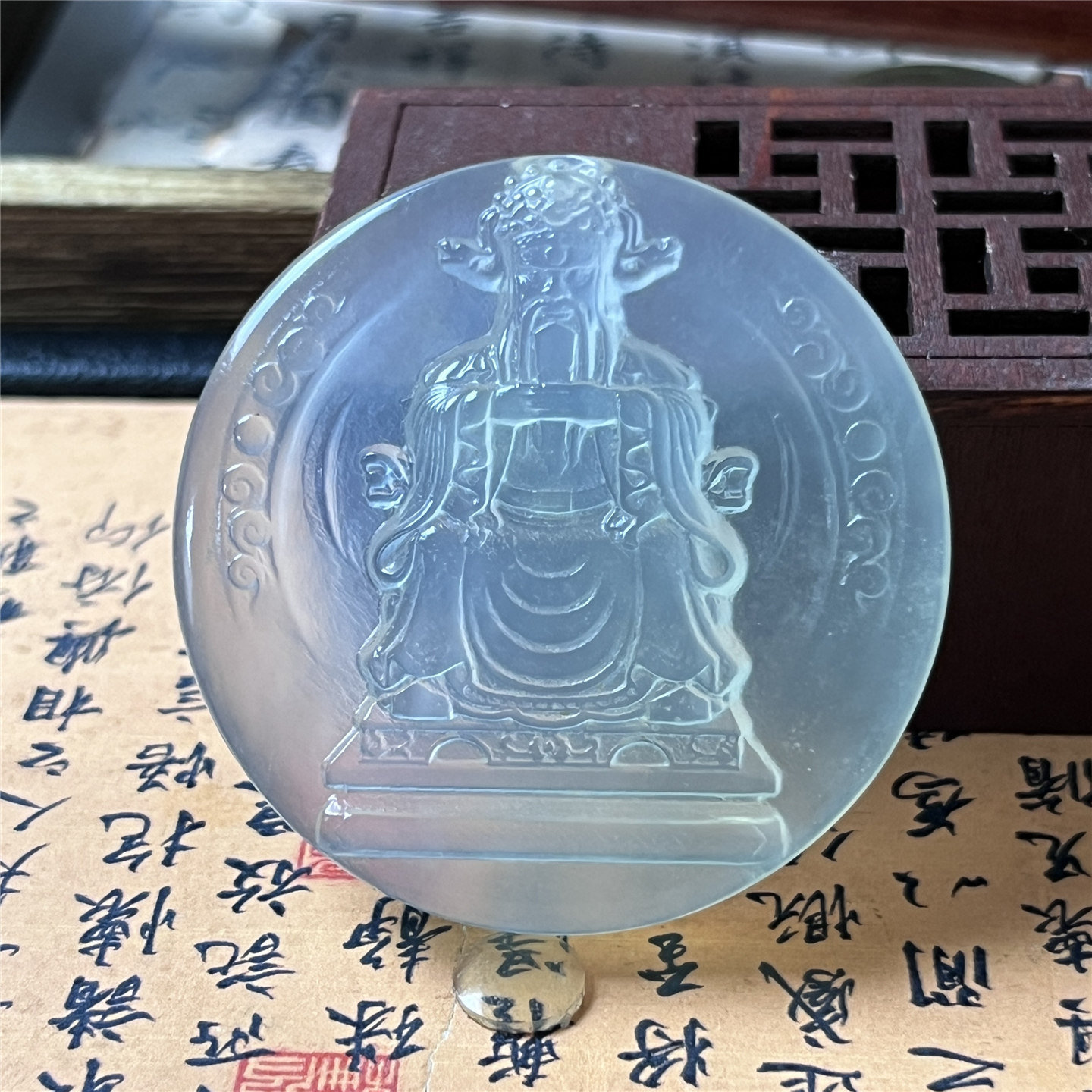 天然岫玉龙五爷吊坠保真通透精雕圆牌玉石挂件仿古人物收藏级别玉