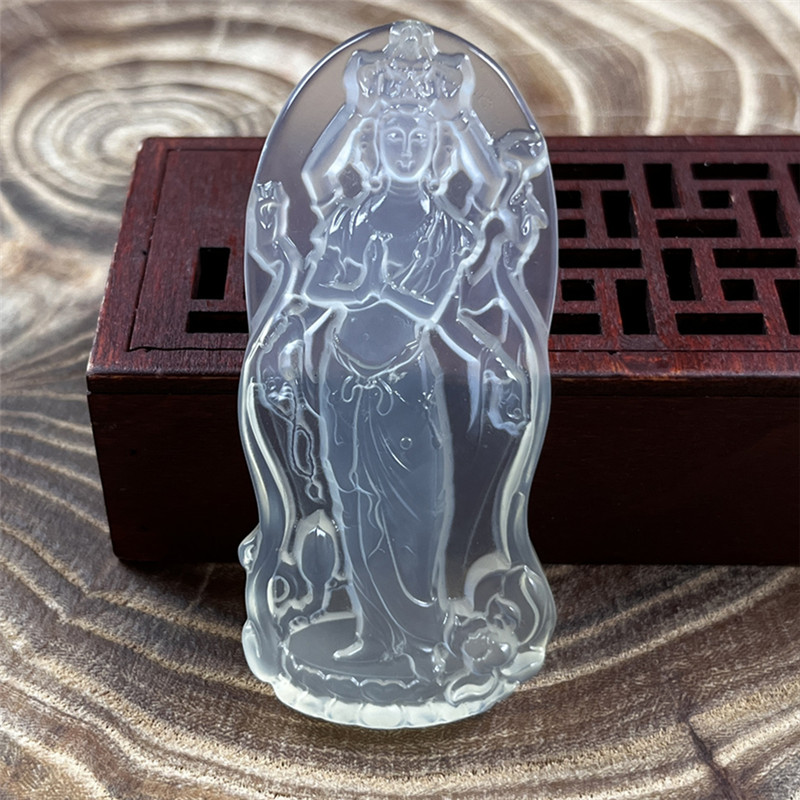 岫玉千手觀音吊墜保真熒光好貨