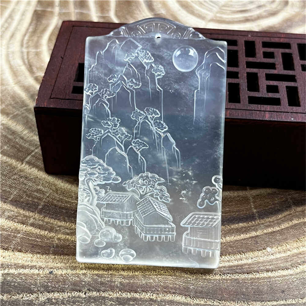 雕刻保真山水牌子通透玉石挂件