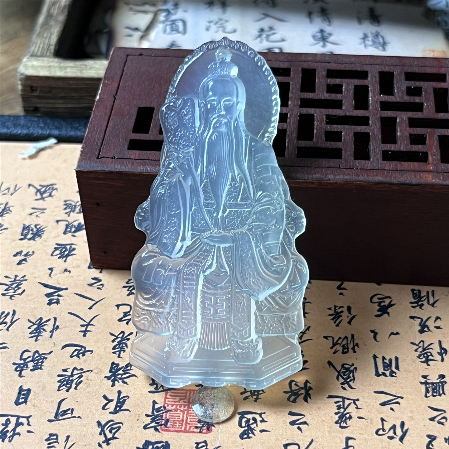 天然岫玉太上老君吊坠冰种精雕高品质仿古人物玉石挂件男女款礼物