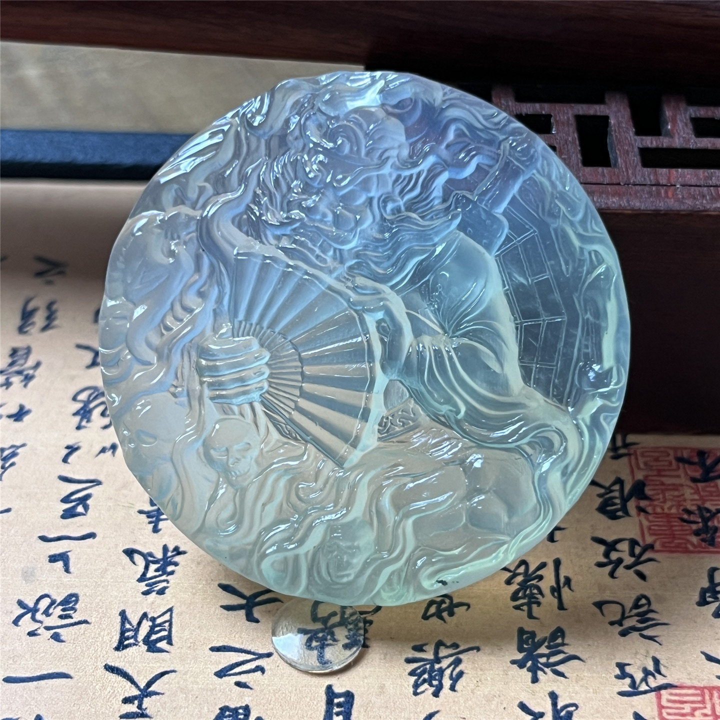 天然岫玉淡绿钟馗吊坠保真仿古人物玉石挂件产地直发男女款玉挂坠