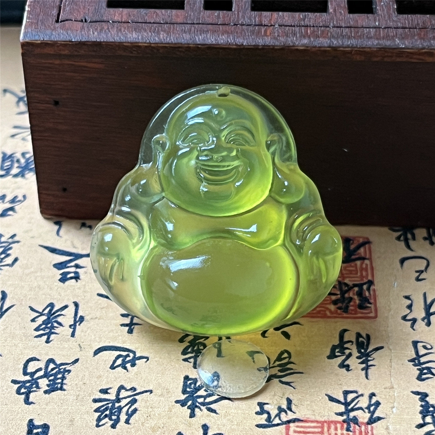 天然岫玉黄金玉佛公吊坠保真